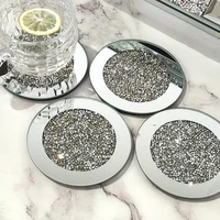 4 pcs glass mirrored coaster 4x4inch crushed diamond cup mat tabletop decor for restaurant kitchen bar dining table