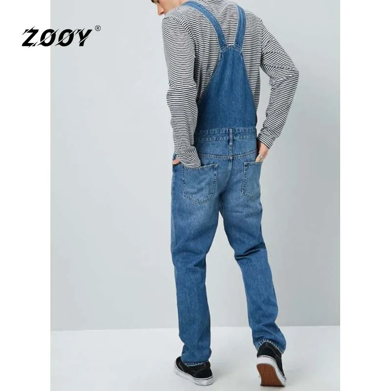 Men Jumpsuit Luxury Jeans Mens Bottoms Asian Streetwear Korean Man Fashion Loose Solid Denim Bodysuit Straight Pants Daily Wear