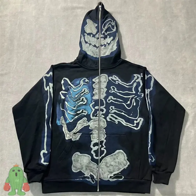 

Oversized TRAVIS SCOTT Skull Sweatshirt Hiphop Street Zip Hoodies Men Women Cactus Jack Streetwear Funny Design Jackets