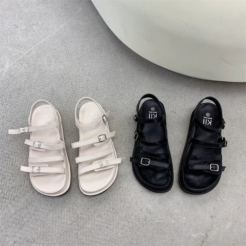 

2022 Summer Beige Heeled Sandals Low-Heeled Shoes With Strap Muffins shoe Black Fashion Clogs Flat Low-heeled Retro New Girls Pl