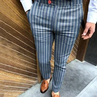 men pencil pants handsome straight deep crotch thin gentleman printed trousers slim fit business pants with pockets daily wear