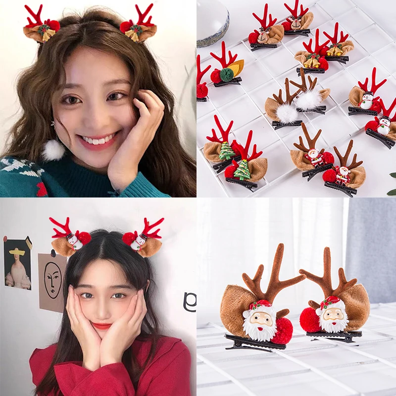 

2Pcs/set Christmas Hair Clips Cosplay Cartoon Antler Hairpins Sweet Xmas Hairgrips For Children Festival Party Hair Accessories