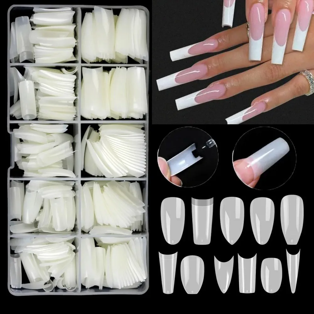 

Накладные ногти 200/500 шт., белый акриловый накладной наконечник с полупокрытием/полным покрытием, наращивание ногтей во французском стиле, инструмент для маникюра, принадлежности для профессионального маникюра