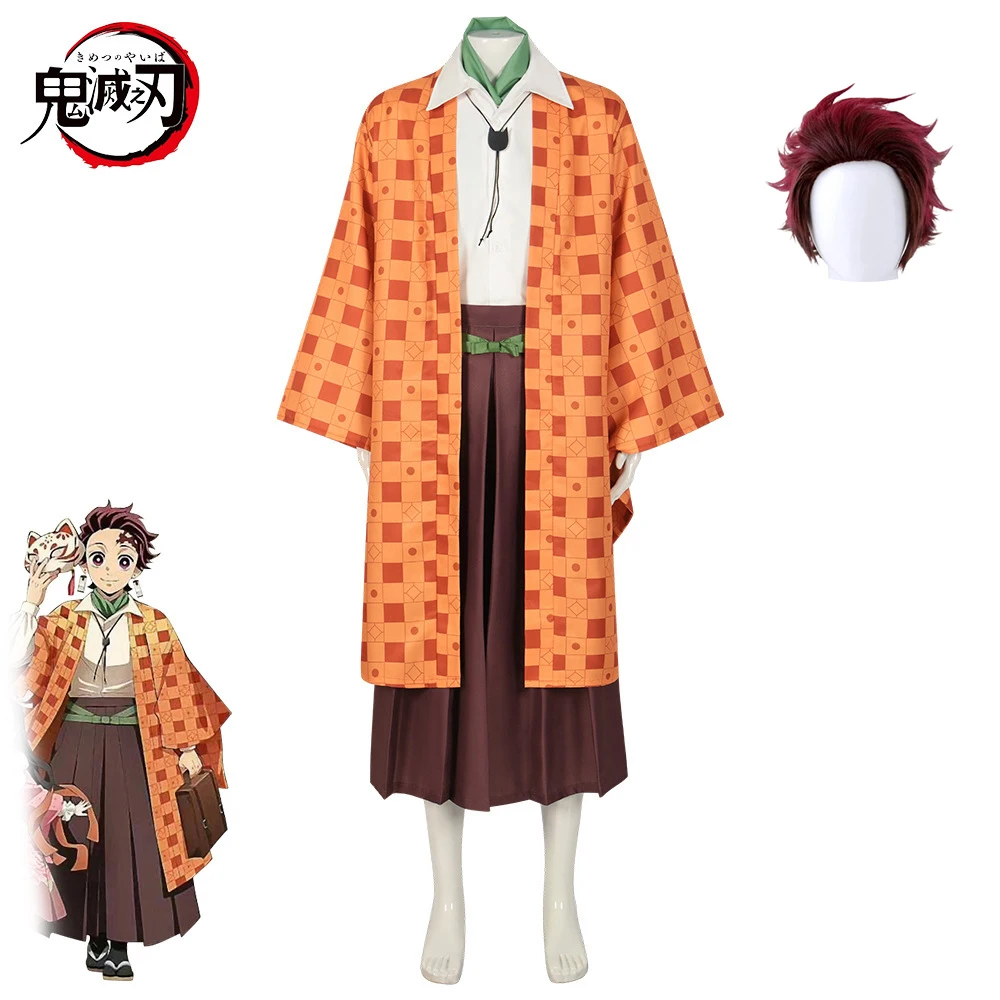 

Костюм для косплея Tanjirou Kamado, аниме «рассекающий демонов» киметсу, костюм для косплея, Униформа, хаори, кимоно, парик, костюм на Хэллоуин для взрослых