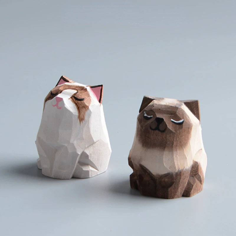 

Pure Handmade Wood Carving Crafts Cat Toys Environmental Protection Animal Carving Baby Room Decoration Photography Accessories