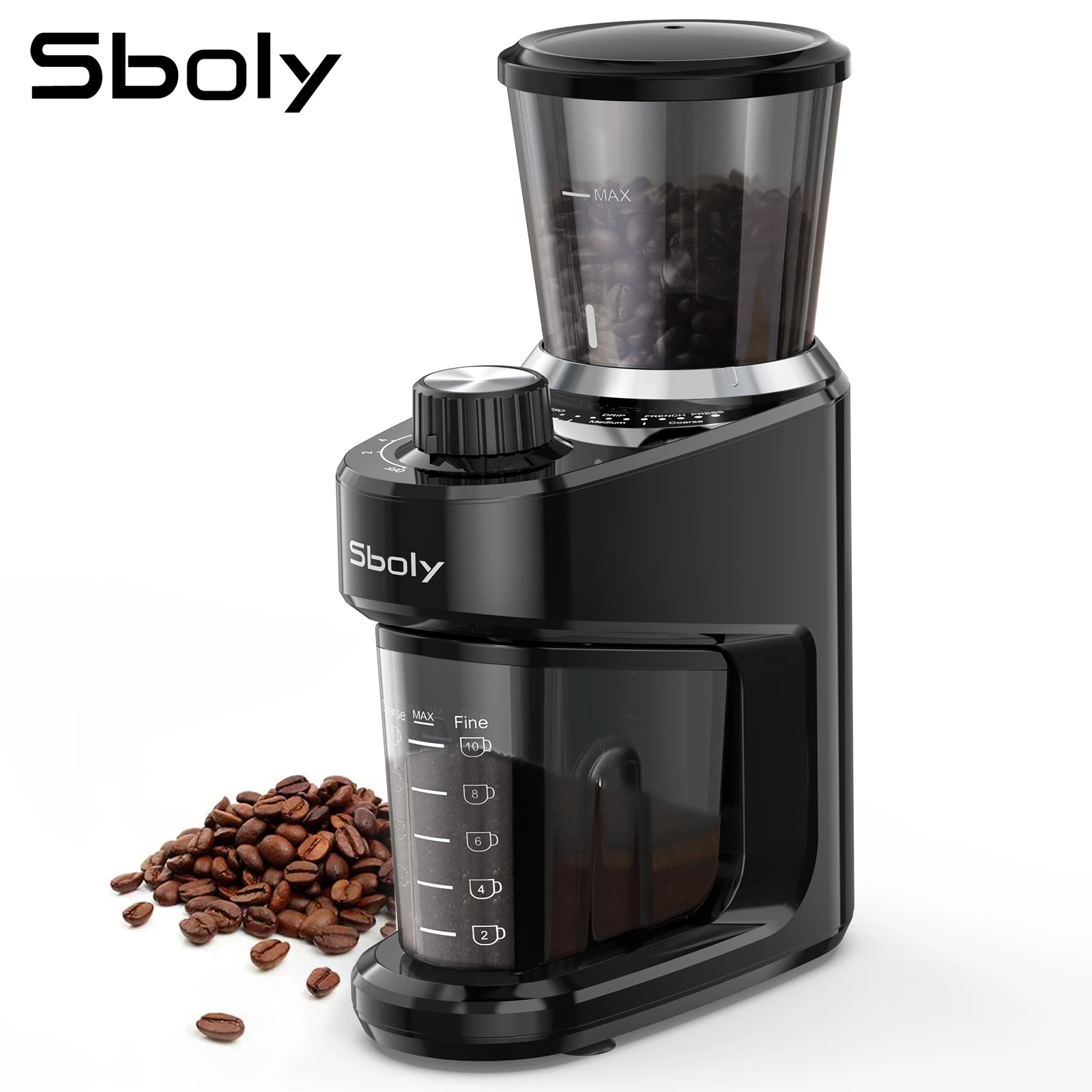Sboly SYCG-3368 Conical Burr Professional-Grade Ceramic Grinding Core Electrical Burr 15-Setting Coffee Grinder for 2-12 Cups enlarge