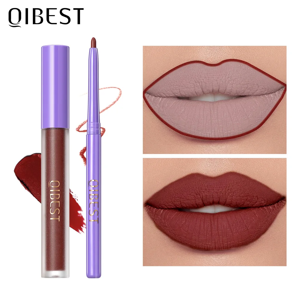 

QIBEST New Non-stick Cup Does Not Fade Lip Gloss Modified Lips Lip Liner Set Matte Long-Lasting Color Lipstick