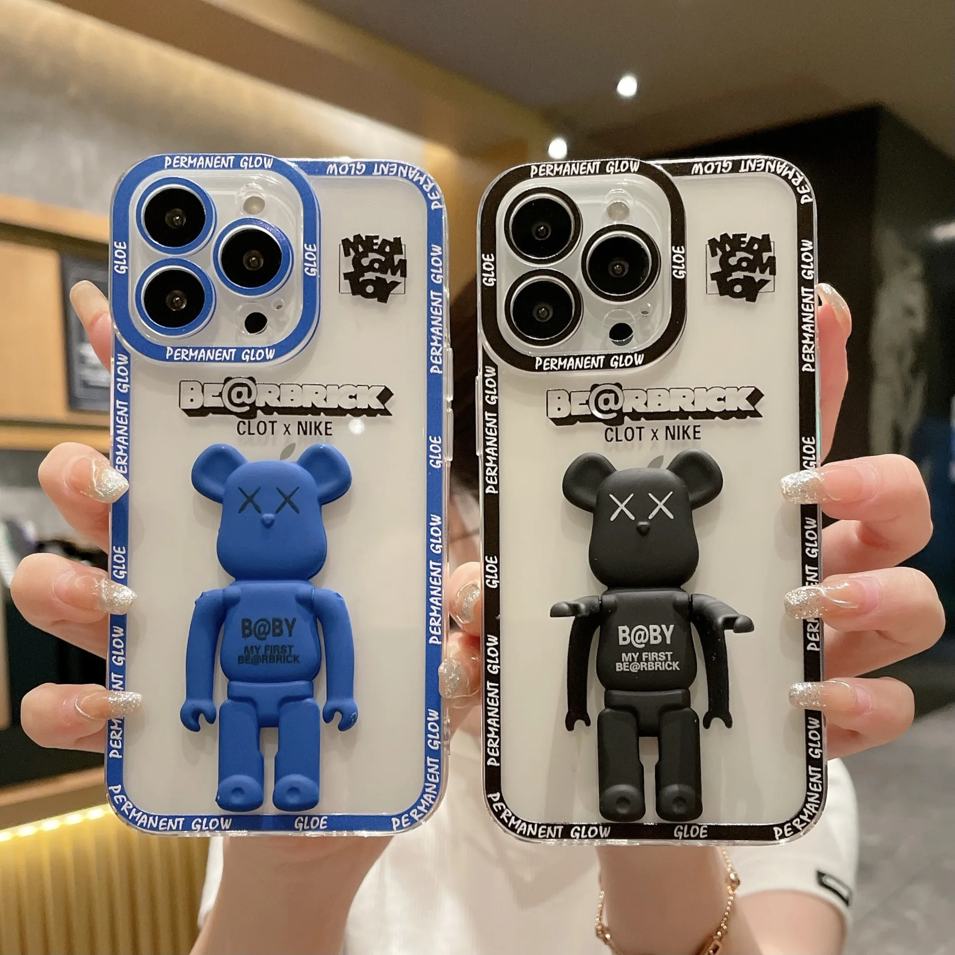 

iPhone full range of violent bear bracket mobile phone case Apple 12Pro/11 angel eye all-inclusive lens XS transparent