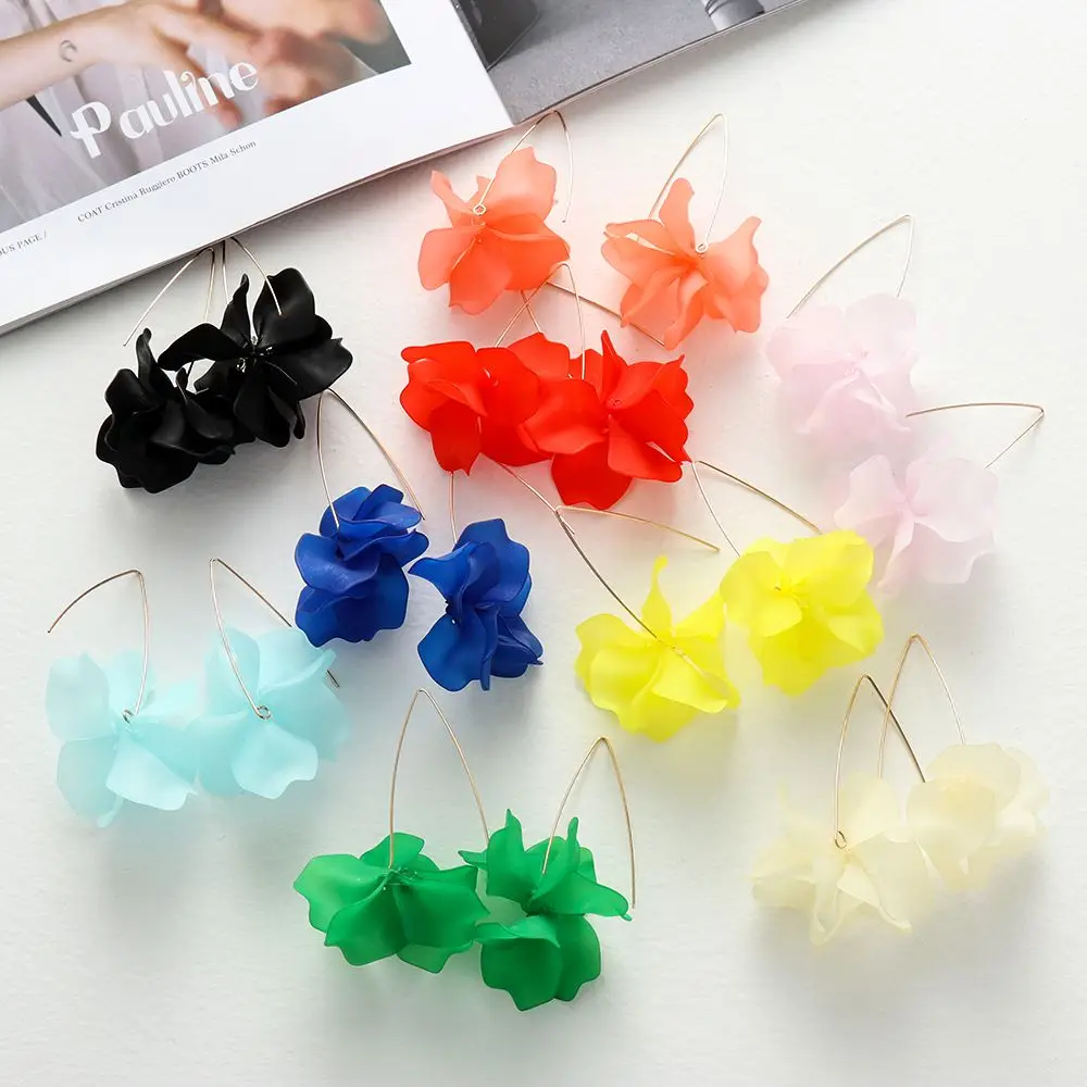 

Fashion Women Bohemia Handmade Long Drop Resin Petal Dangle Stud Hook Flower Earrings