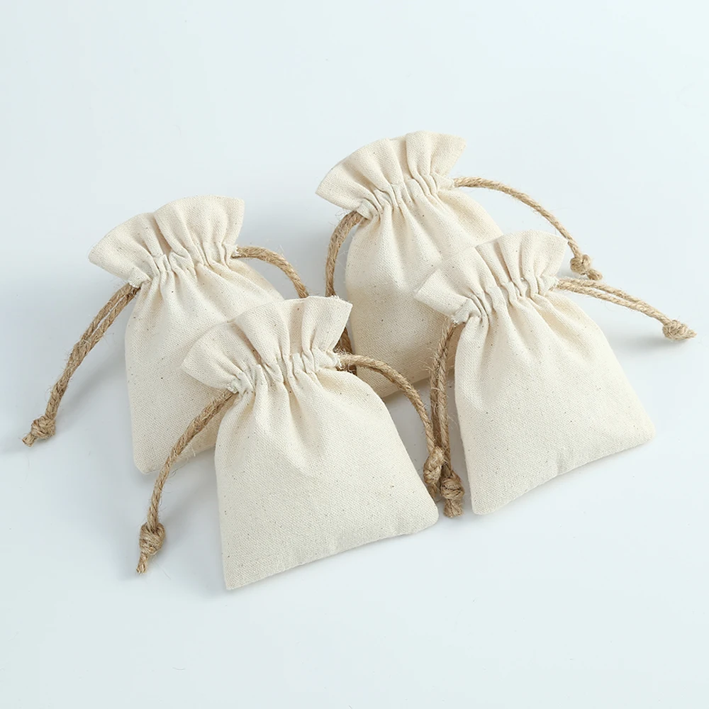 50pcs Cotton Burlap Jewelry Gift Bag Small Nature Canvas Bags for Necklace Earring Ring Pouch Wedding Favors Christmas Candy Bag