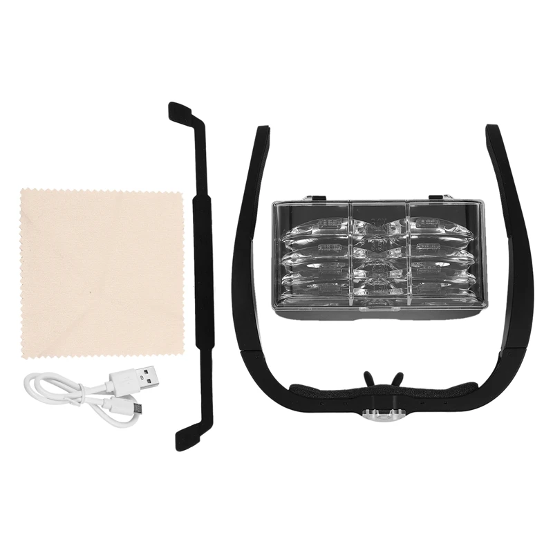 

Wearing Glasses Magnifier USB Rechargeable With LED Light For Reading Jewelers Watchmaker Repair Magnifing