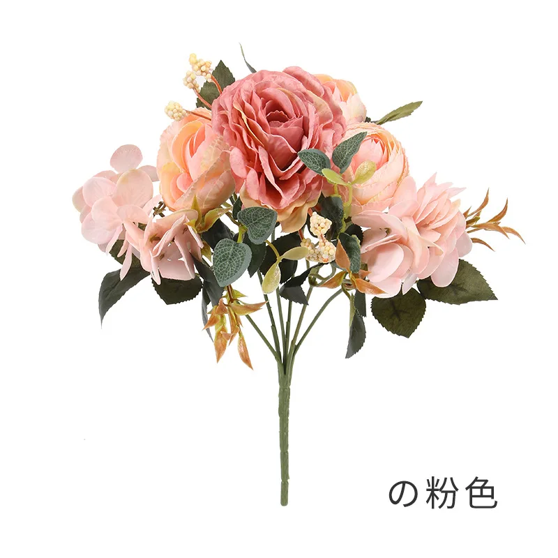 

Artificial Flowers Retro Silk Rose Bouquet Hydrangea Peony Vintage Bride Holding Fake Plants Wedding Decoration Retro