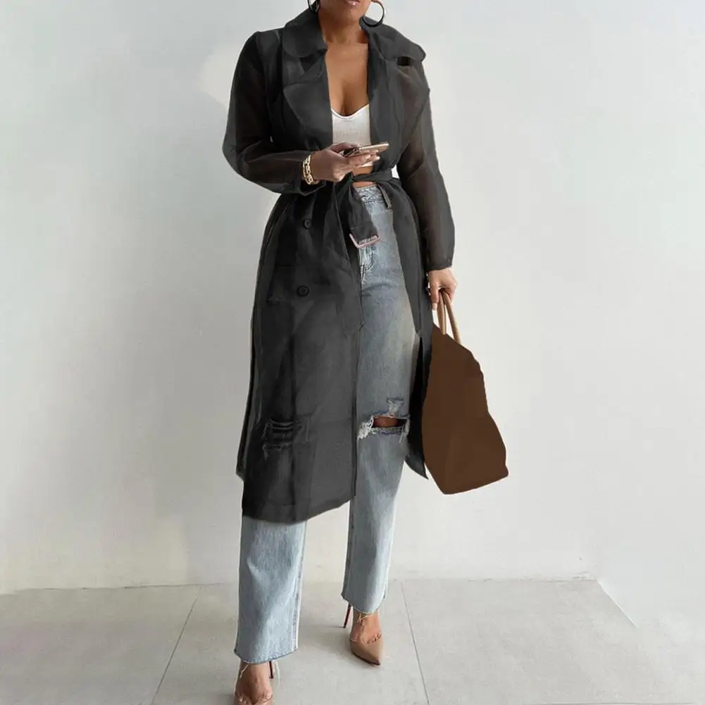 

Casual Shirt Coat Female Women Coat Net Yarn Simple Pure Color Shirt Loose