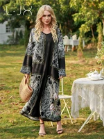 ljx spring and summer new european and american womens dress print skirt middle east large size loose robe bohemian dress