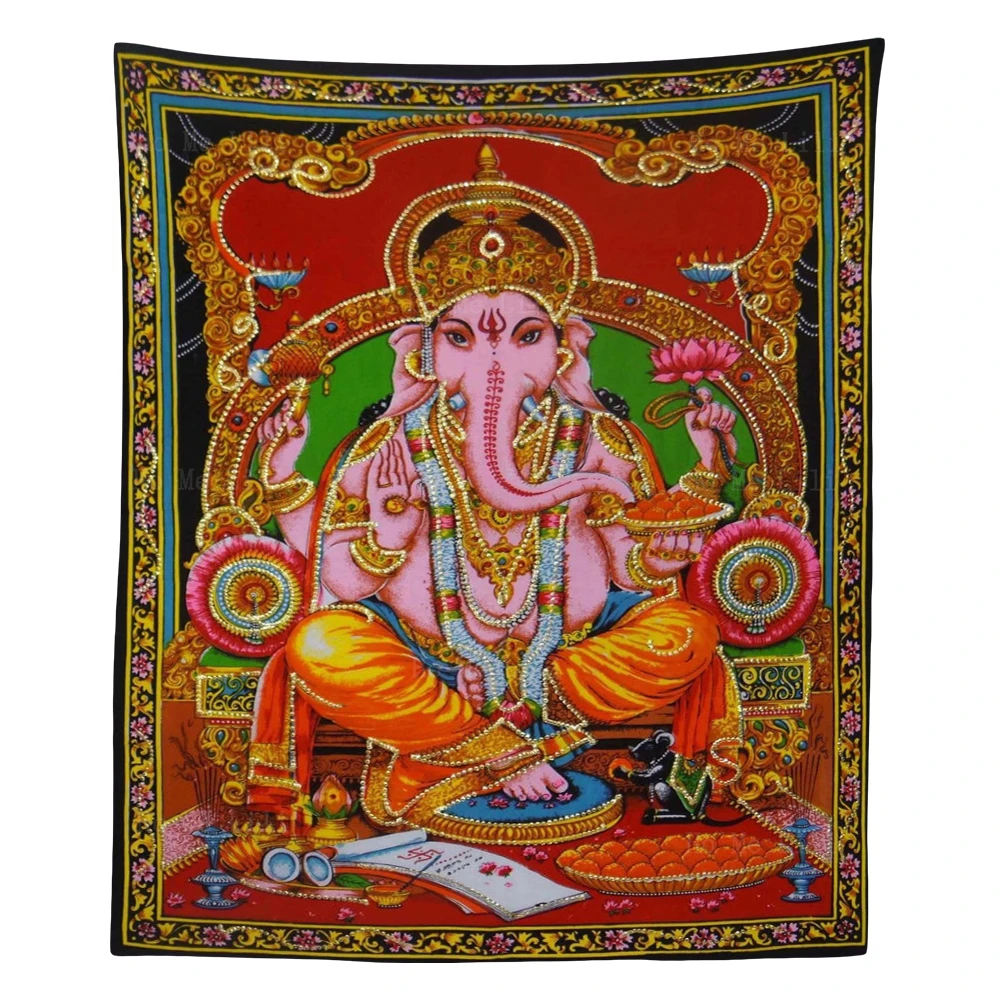 

Hindu God Lord Ganesha Krishna Playing The Flute Nation Boho Religious Tapestry By Ho Me Lili For Bedroom Living Room Decor