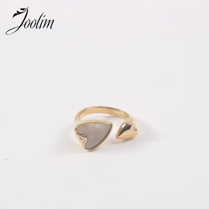 

Joolim Jewelry High End PVD No Fade Chic Dainty Romantic Love Peach Heart Shell Opening Stainless Steel Finger Ring for Women