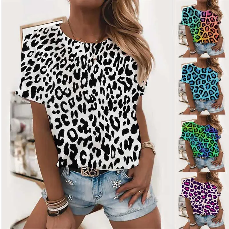 

Женская футболка с коротким рукавом и круглым вырезом, с леопардовым принтом