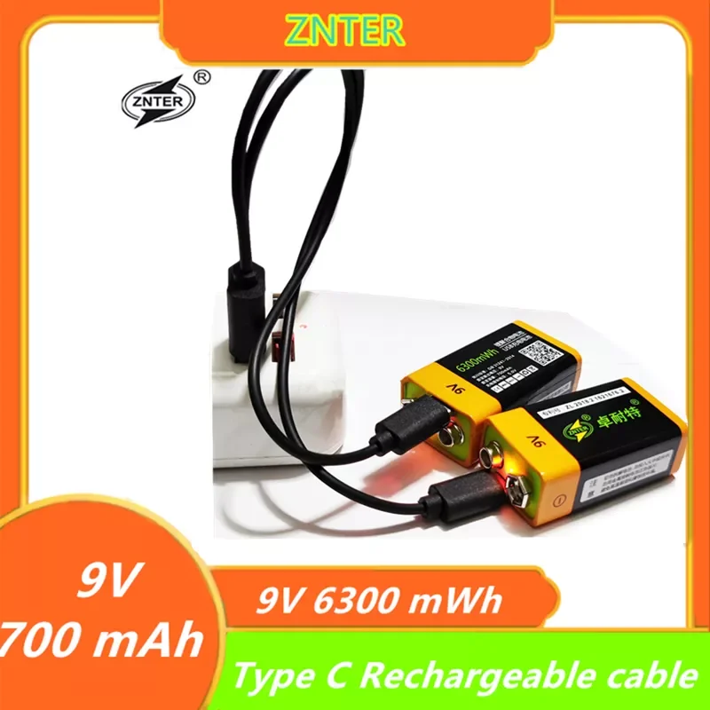 

100% ZNTER 9V 700 MAh Type-C Battery USB Rechargeable 9V 6300 MWh Lipo Battery RC Battery For Microphone Camera Drone