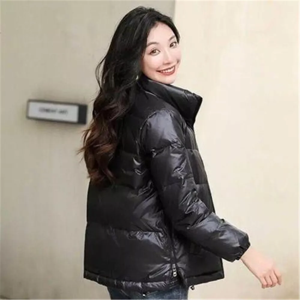 New2022 Coats Autumn Winter New Bright Face Down Cotton Padded Jacket Women Short Fashion Stand-Up Collar Short Coat Jackets