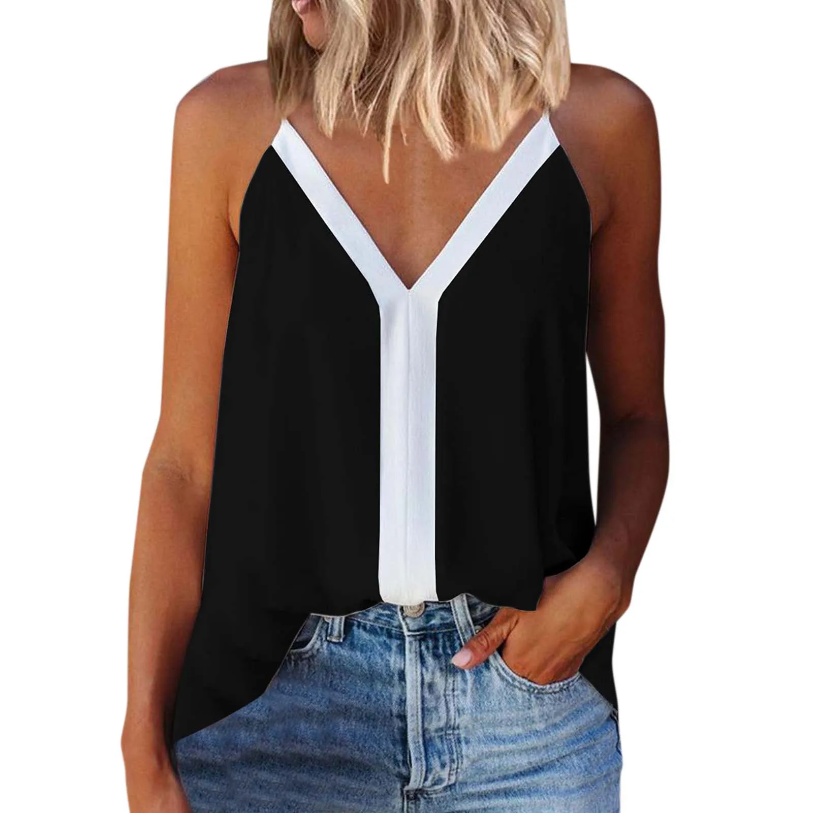 

Женская летняя блузка с V-образным вырезом, без рукавов