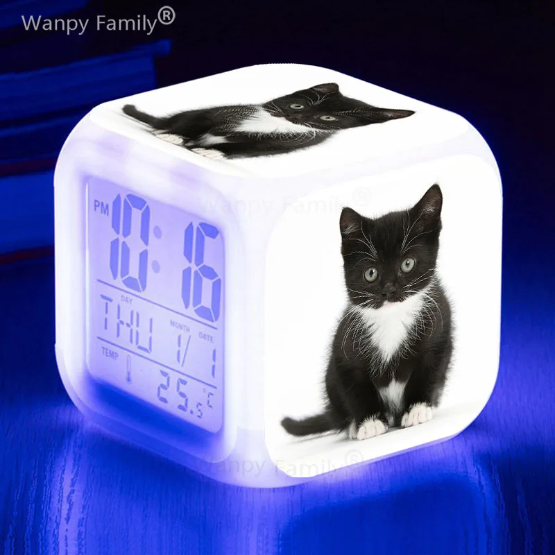 7color Changing Glowing Pet Cat Reloj Despertador Kids Room Multifunction Wake Timer Desk Clock