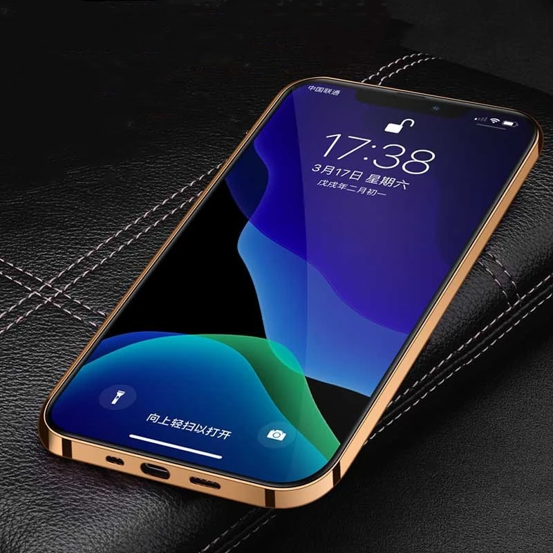 Luxury Genuine Leather Soft Case For Iphone 14 13 12 11 Pro Max Plus Mini Plating Crocodile Pattern Lens Protection Phone Cover