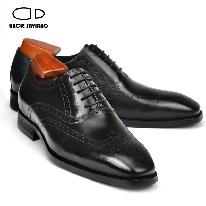 Uncle Saviano Oxford Brogue Men Dress Shoes Fashion Formal Wedding Best Man Shoe Business Black Genuine Leather Shoes for Men