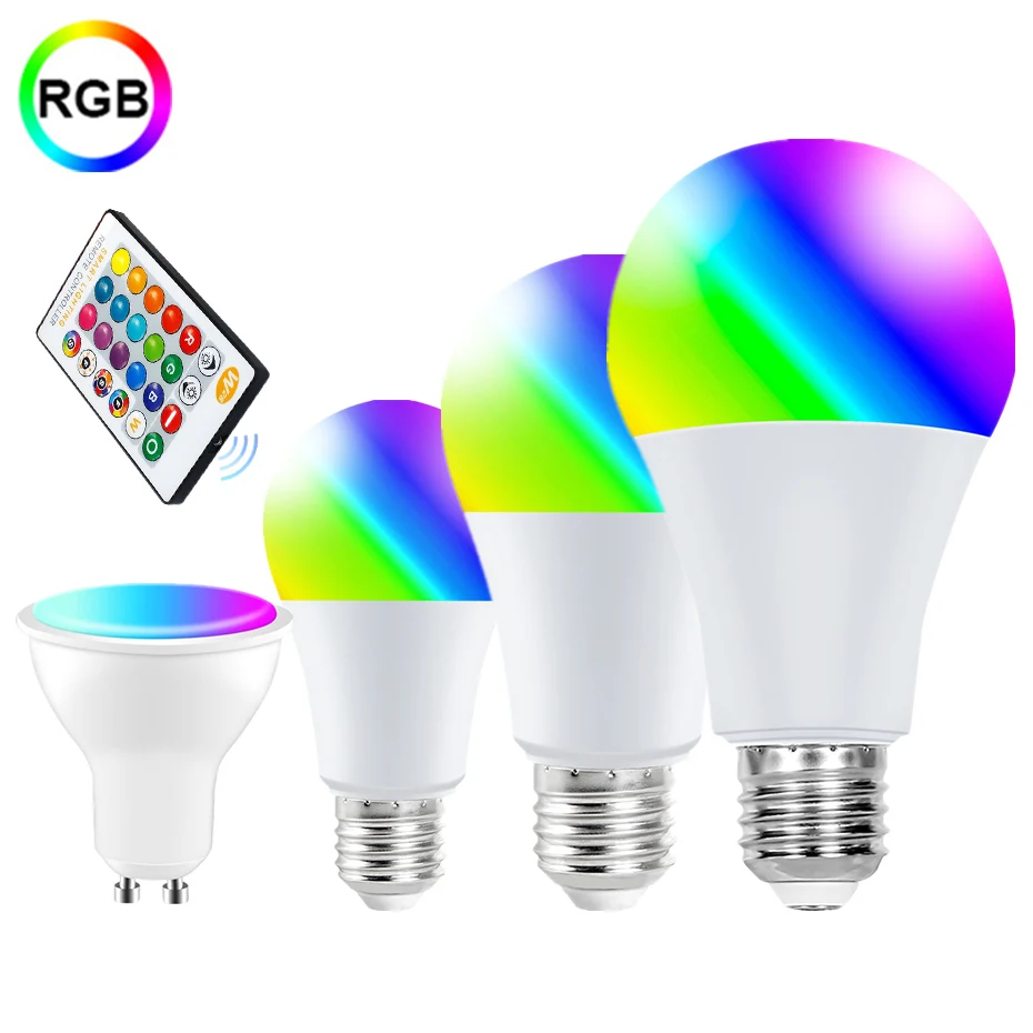 

RGB E27 Led Bulbs For Home 5W 10W 15W GU10 Led Lamp 8w Rgbw Rgbww 85-265V Bedroom Room Decoration Color Changing Remote Control