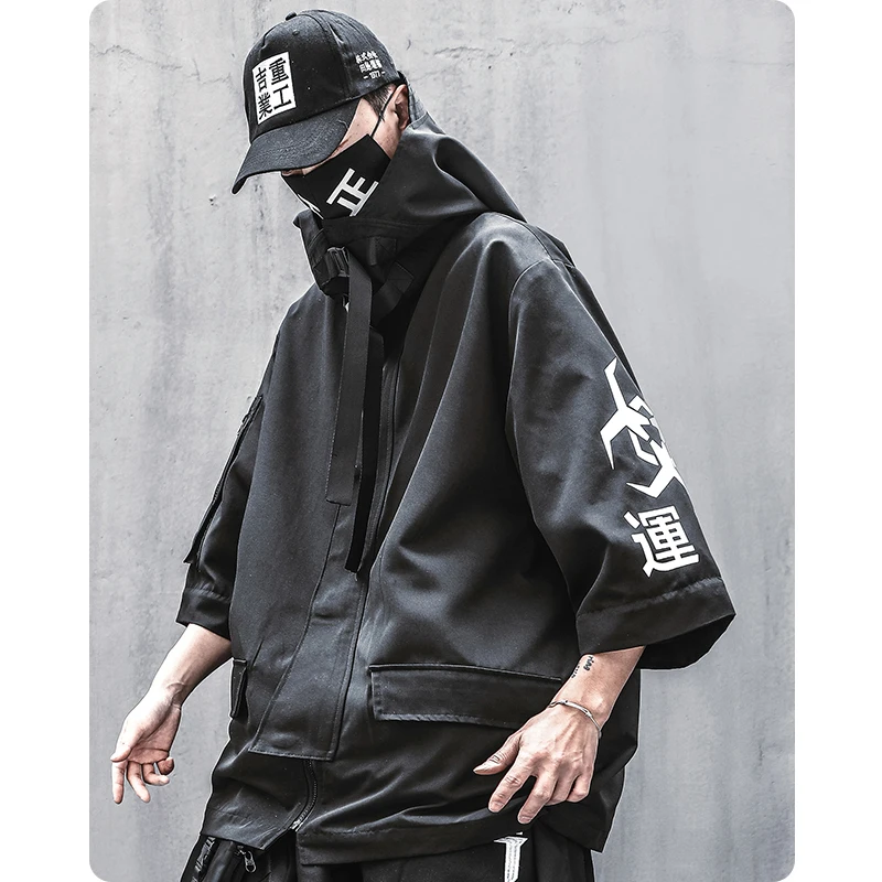 

Functional wind jacket detachable sleeve national trend dark casual zipper hooded cardigan Men's clothes Harajuku oversize lover