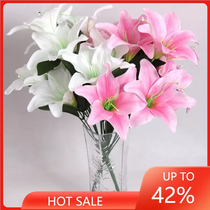 

10 Heads Silk Flower Artificial Lily Flowers European Multicolor Fake Bridal Flowers Bouquet Wedding Home Party Decoration