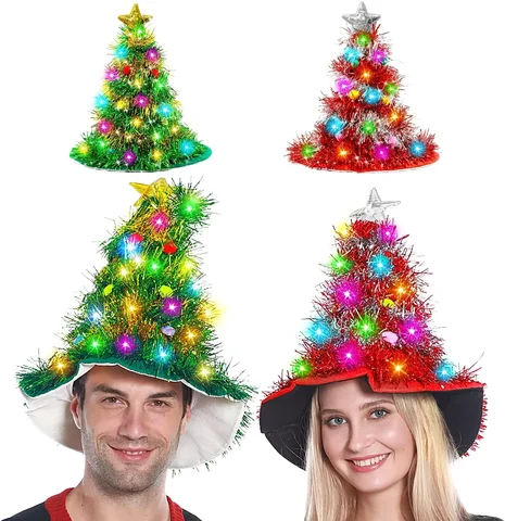 Головные уборы, шапка Санта-Клауса с мишурой, светодиодные цветные огни, звезда, новогодний костюм для взрослых, детей, Рождественское украшение