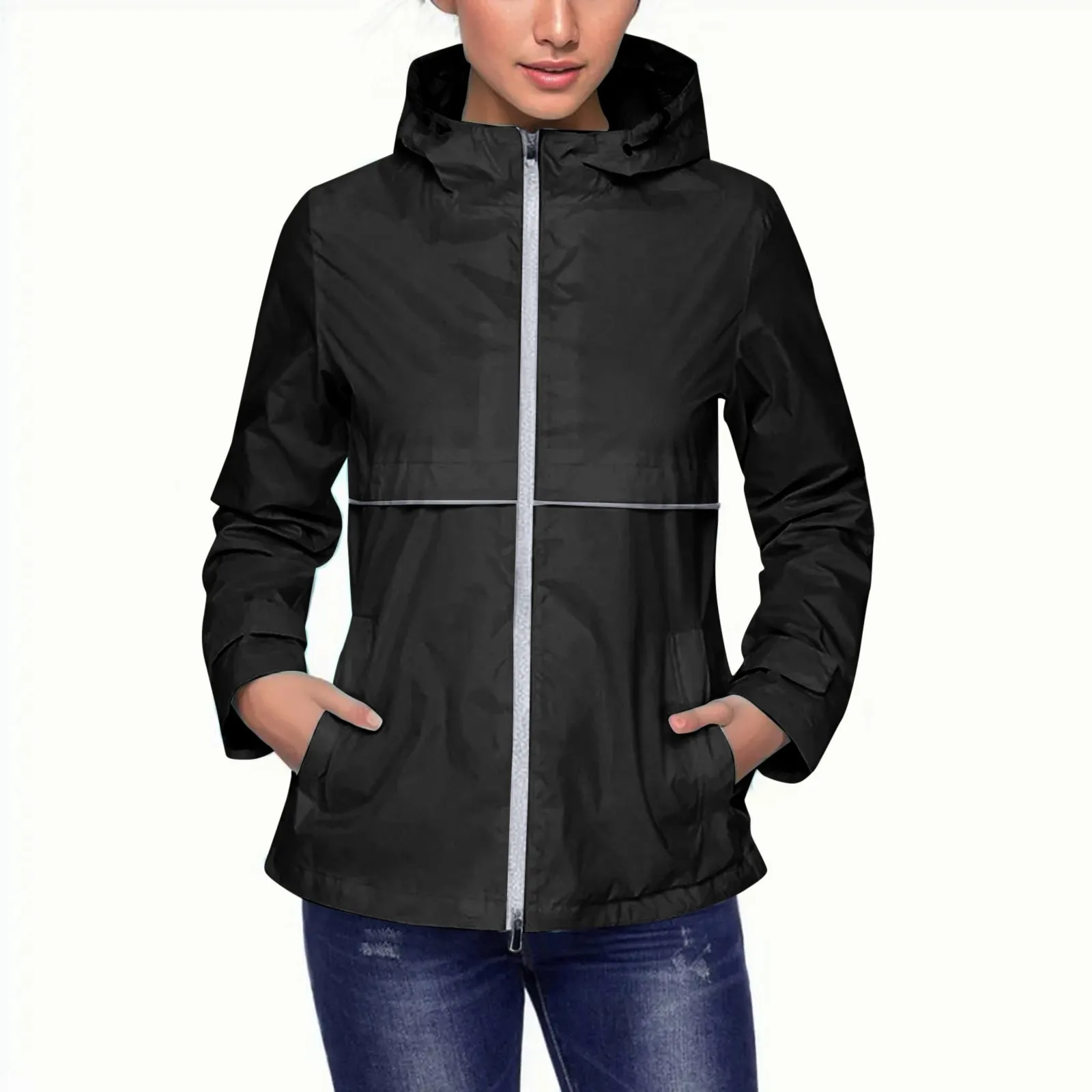 

Женская верхняя одежда, повседневный модный Свободный дождевик с капюшоном, ветрозащитная одежда, Женская длинная повседневная куртка