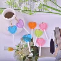 10pcs glittery peach heart 3d lollipop charms resin pendant keychain diy accessories earrings jewelry findings material supplies