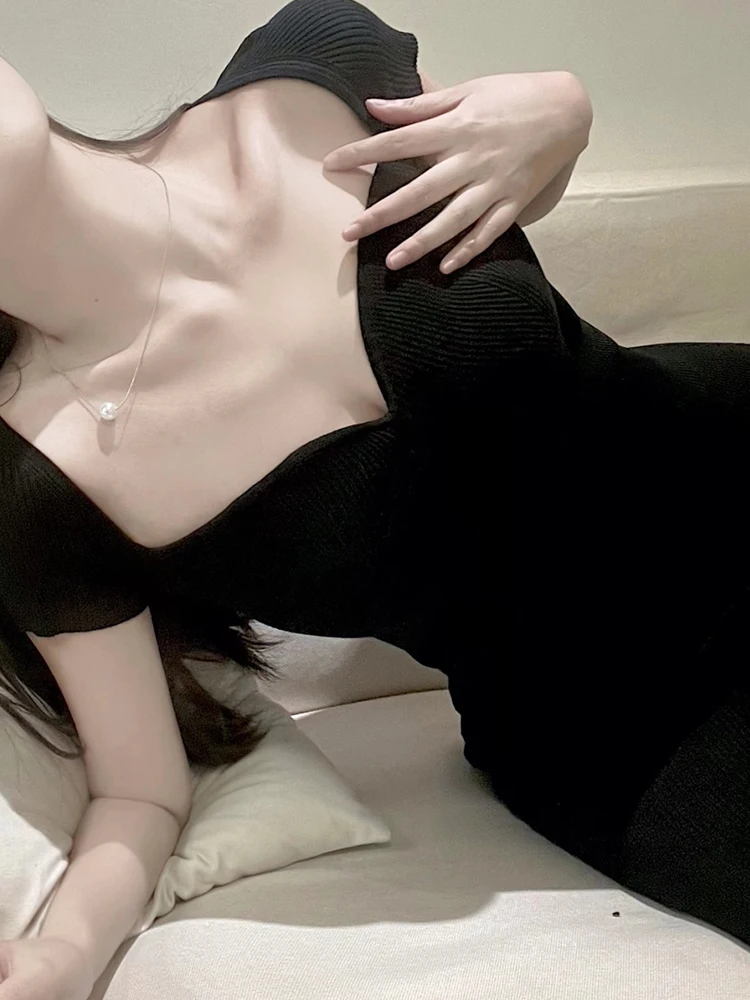 Сексуальное трикотажное платье Новинка лета 2022 тонкая юбка средней длины с