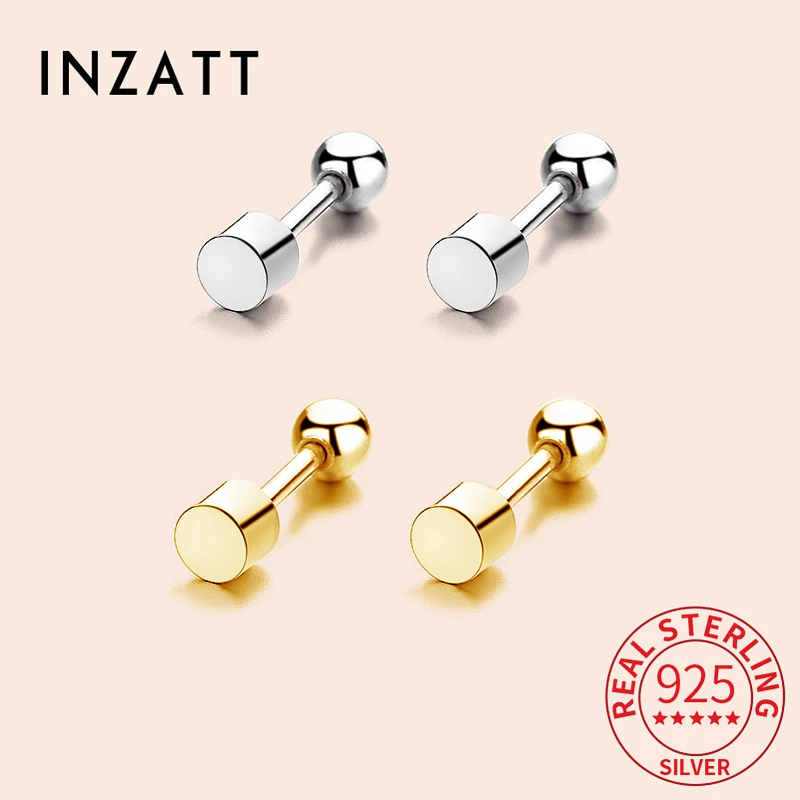 

INZATT Real 925 Sterling Silver Round Thread Bead Geometric Stud Earrings For Women Trendy Fine Jewelry Minimalist Accessories