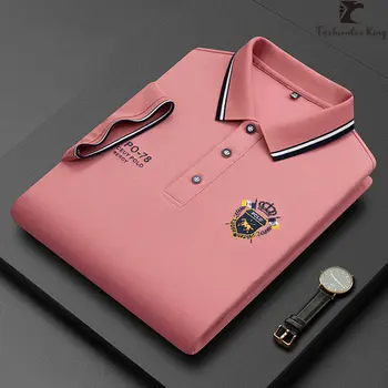 Summer Korean Fashion Men's Polo Shirt Luxury Embroidered Cotton Lapel Collar Short Sleeves Tops 1
