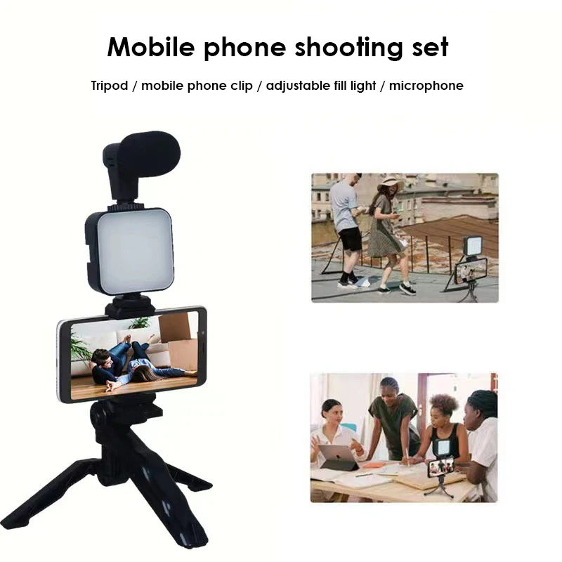 

Phone Holder Photography Lighting Smartphone Video Kit Microphone LED Selfie Tripod Recording Handle Portable Stabilizer Bracket