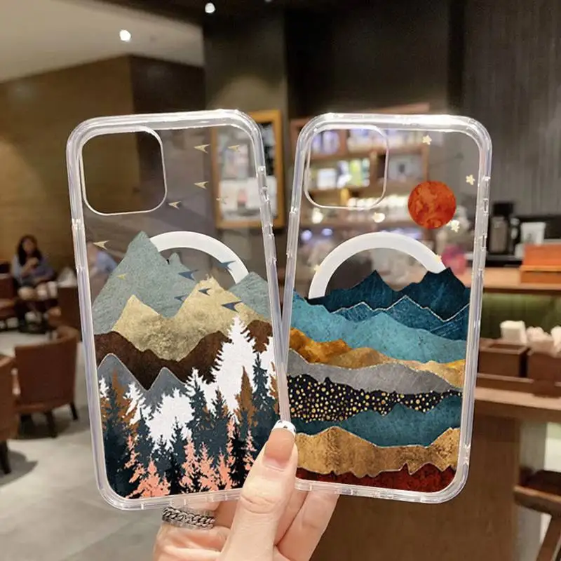 

Impasto landscape painting Phone Case For iPhone 13 12 11 Mini Pro Max transparent Super Magnetic MagSafe Cover