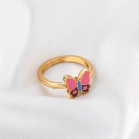 stainless steel butterfly rings for women dripping oil mushroom rainbow finger ring engagement wedding korean jewelry gift
