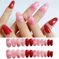 24pcs gradient press on fake nails with glue shiny wine red artificial false nail diy full cover finger tips manicure tool