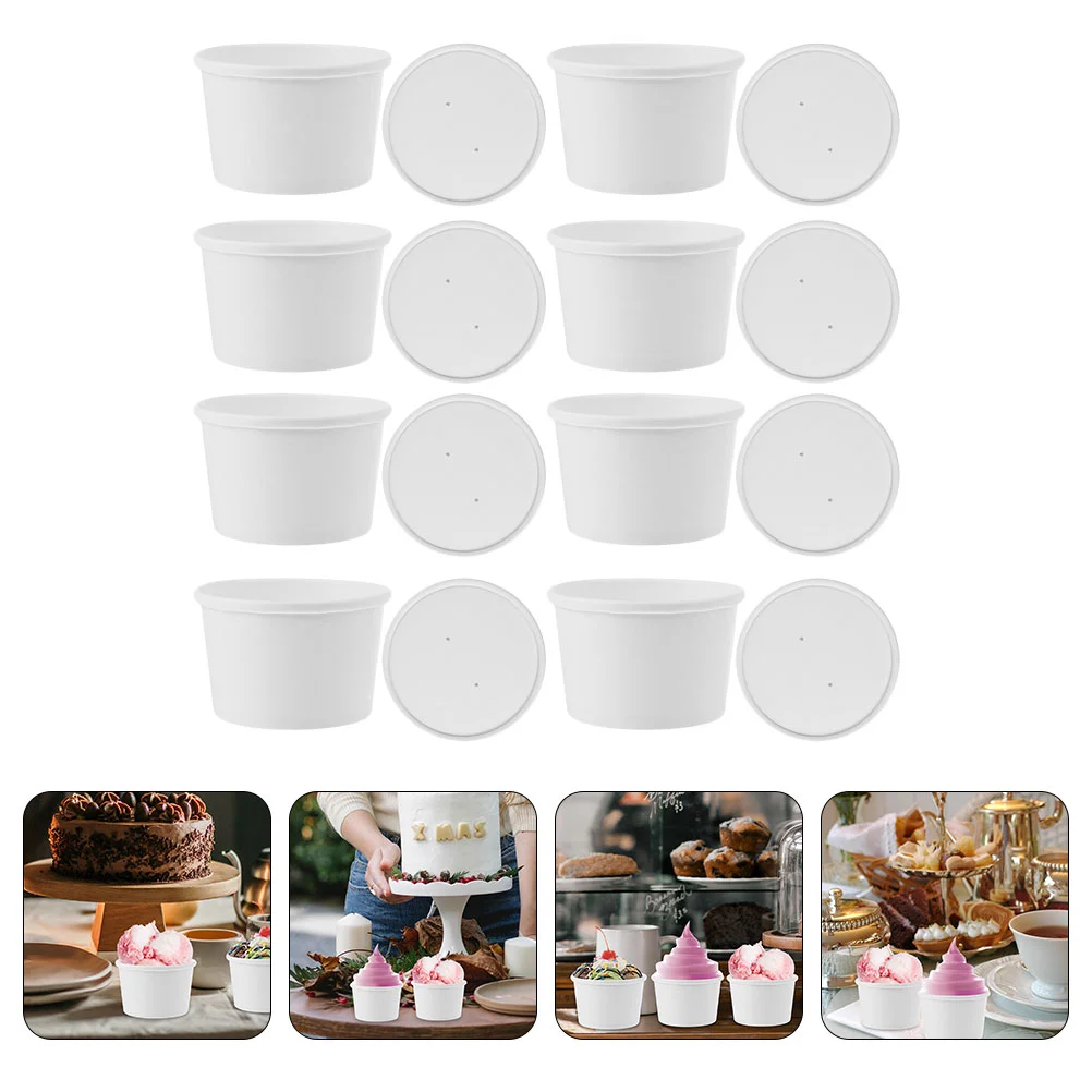 

20 Sets Paper Sundae Cup Spaghetti Container Disposable Yogurt Bowl Pasta Bowl Dessert Paper Bowl Parfait Dish Paper Cups Lids