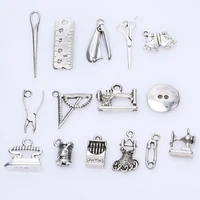 15pcs mix silver color needle ruler stapler skirt shorts scissors pliers triangle charms pendant for jewelry making accessorie