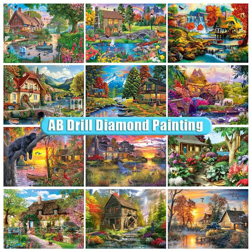 

AB Diamond Painting 5D DIY Landscape House Garden Full Square/Round Drill Handmade Embroidery Kit Mosaic Art Home Decor Gift