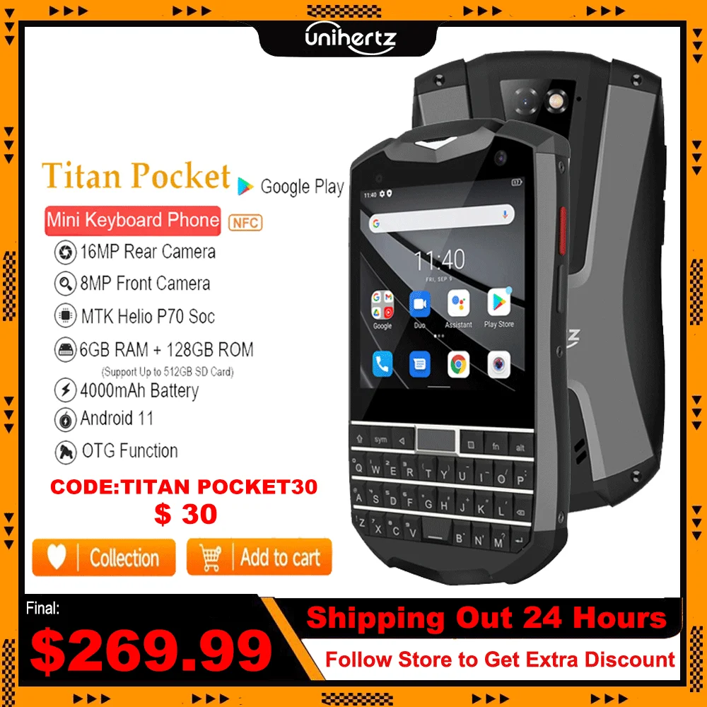 Карманная QWERTY-клавиатура Unihertz Titan, маленький смартфон 4G Android 11, две SIM-карты, разблокированный, NFC