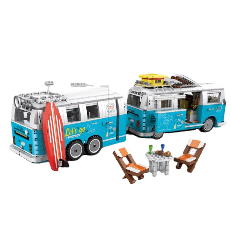 

Creative Volkswagen trailer T1 T2 field trip camper van Volkswagen model High-Tech building block 10279 21001 10220 toys gift