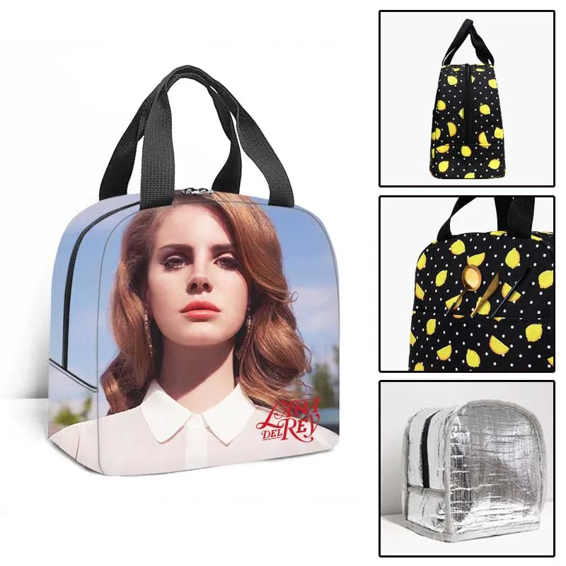 Lana Del Rey Portable Cooler Lunch Bag Thermal Insulated Multifunction Food Bags Food Picnic Lunch Box Bag for Men Women Kids
