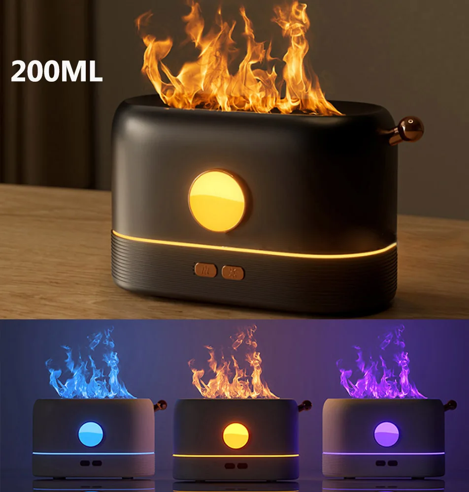 C2 Dropshipping Flame Humidifier Aroma Diffuser Air Humidifier Ultrasonic Cool Mist Maker Fogger Led Essential Oil Flame Lamp