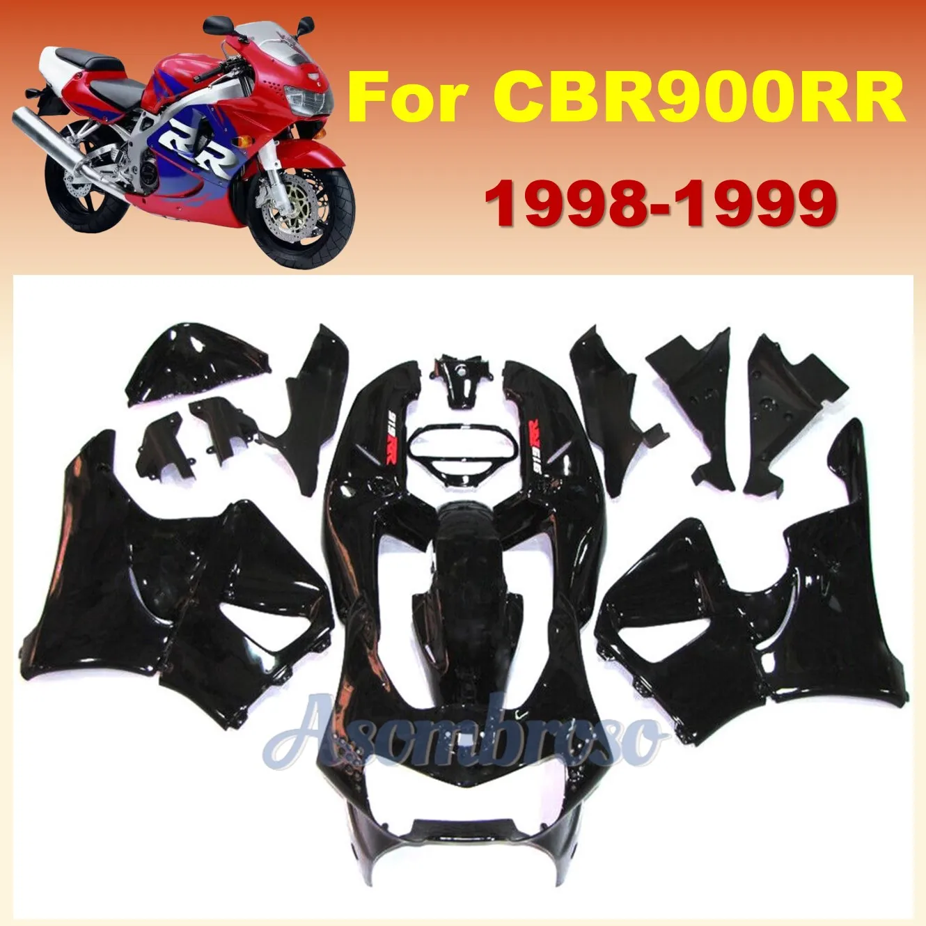 Комплекты мотоциклетных обтекателей для CBR900RR 1998 1999 CBR919RR 98 99 Черные Пластиковые