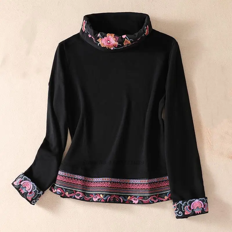

2023 chinese vintage women's thicken blouse retro flower embroidery cheongsam tops elegant oriental tang suit chinese blouse