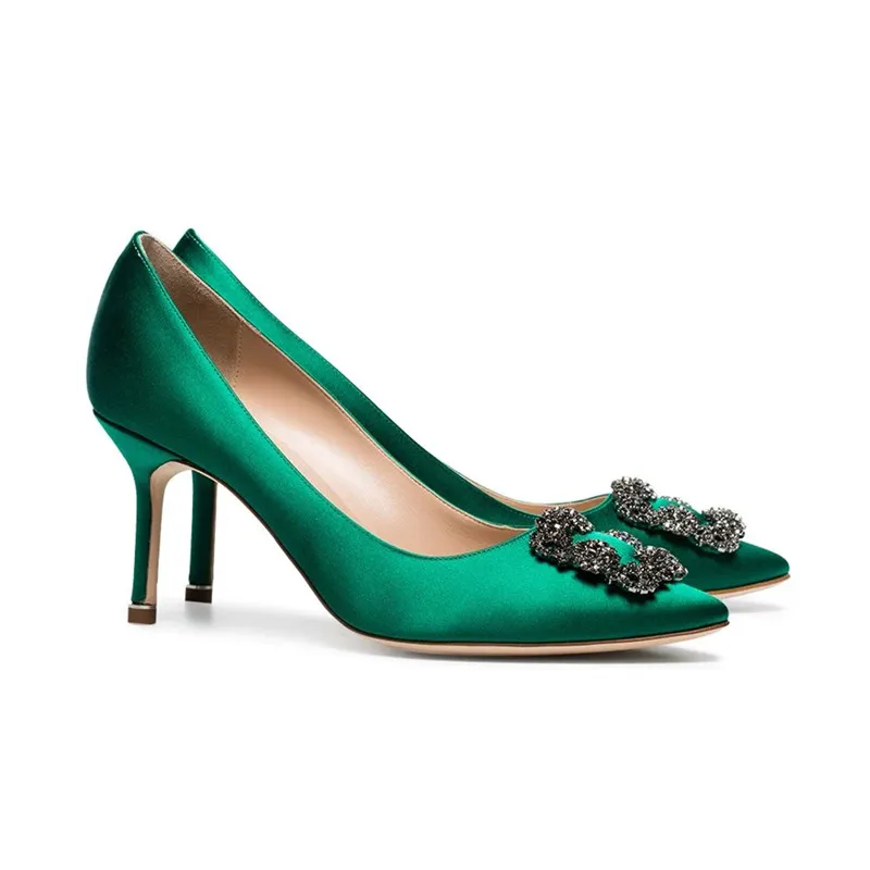 Single Shoes 2023 Spring and Autumn New Women's High Heels Rhinestone Square Buckle Pointed Fashion Luxury High Heels